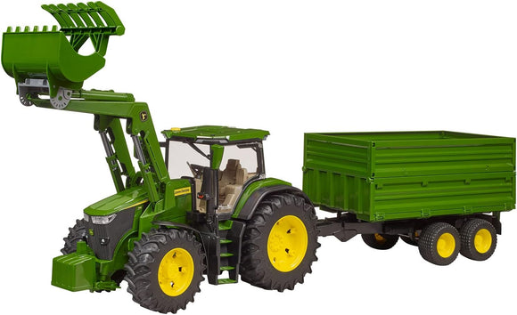 BRUDER 03155 JOHN DEERE 7R TRACTOR WITH FRONT LOADER AND TANDEM TIPPING TRAILER