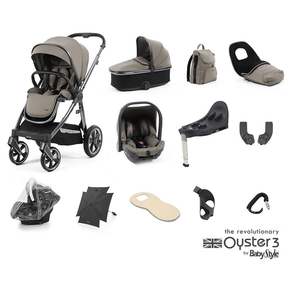Oyster 3 Ultimate Travel System In Stone on NEW Gunmetal Chassis