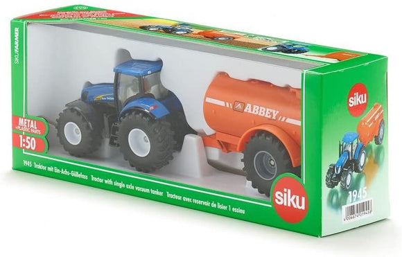 SIKU 1945 NEW HOLLAND TRACTOR WITH SINGLE AXLE VACUUM TANKER 1:50 SCALE