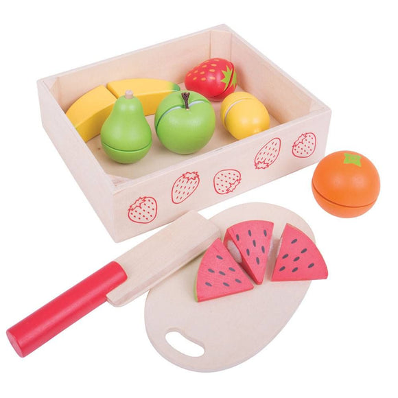 BIGJIGS BJ472 WOODEN CUTTING FOOD CRATE FRUIT SELECTION