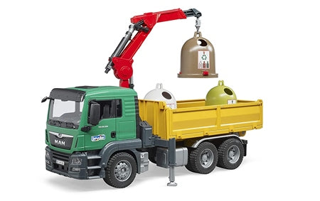 BRUDER 3753 MAN TGS TRUCK WITH RECYCLING CONTAINERS AND BOTTLES