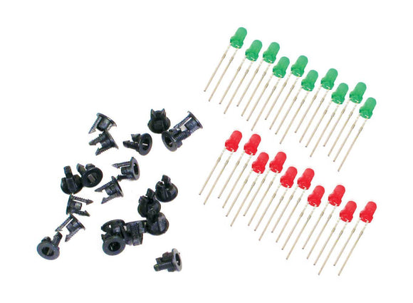 PECO PL-30 LED'S 10 GREEN  10 RED  & 20 PANEL CLIPS PECO LECTRICS  FOR PECO SETRACK AND PECO STREAMLINE  ALL GAUGES