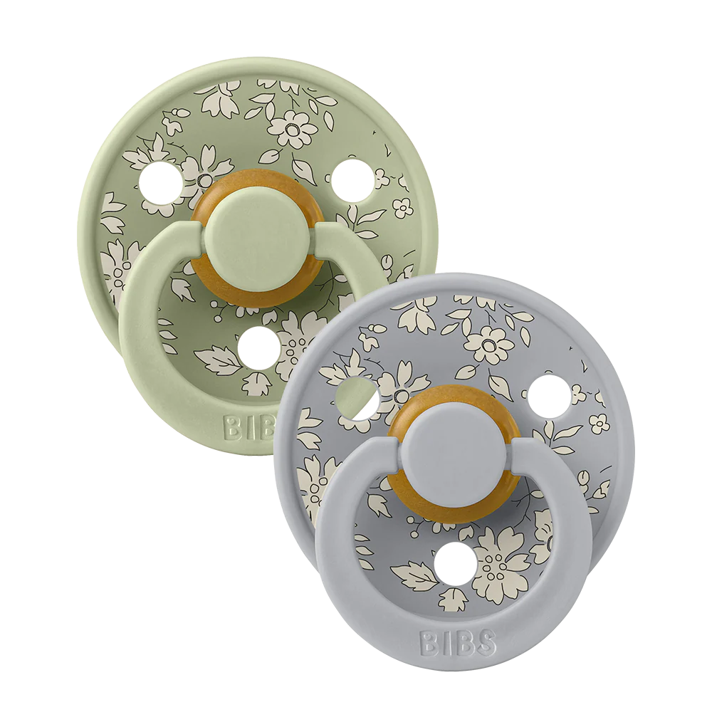 BIBS DUMMIES 11010103 SIZE 1 COLOUR NATURAL RUBBER ROUND LIBERTY SAGE MIX
