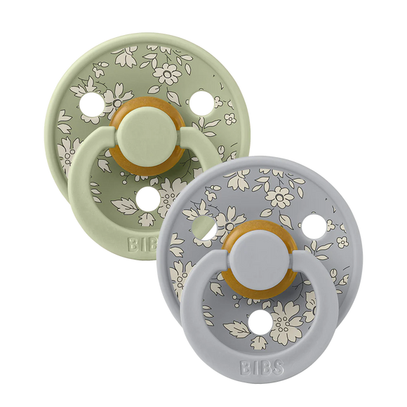 BIBS DUMMIES 11010103 SIZE 1 COLOUR NATURAL RUBBER ROUND LIBERTY SAGE MIX