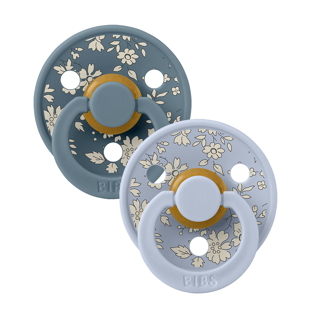 BIBS DUMMIES 11010104 SIZE 1 COLOUR NATURAL RUBBER ROUND LIBERTY DUSTY BLUE MIX