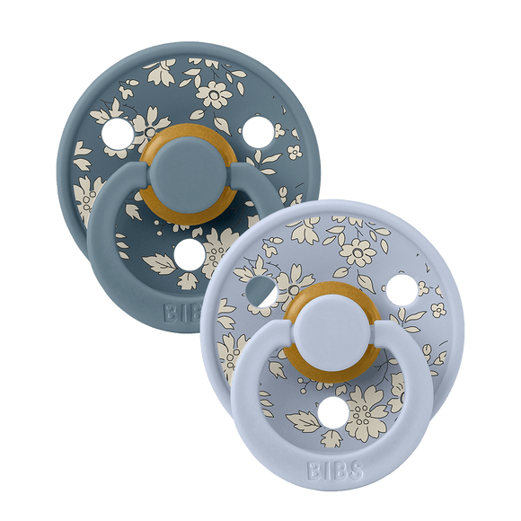 BIBS DUMMIES 11010104 SIZE 1 COLOUR NATURAL RUBBER ROUND LIBERTY DUSTY BLUE MIX