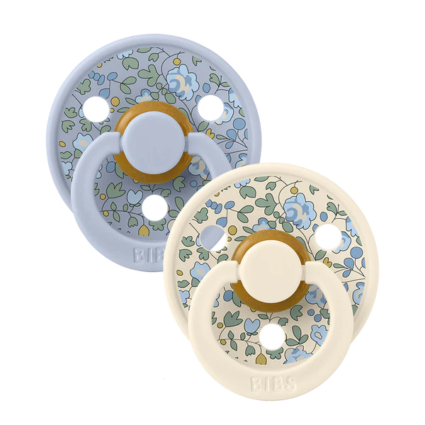 BIBS DUMMIES 11011101 SIZE 1 COLOUR NATURAL RUBBER ROUND LIBERTY DUSTY BLUE MIX