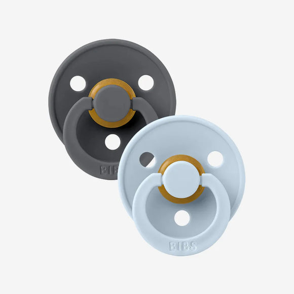BIBS DUMMIES 110223 SIZE 1 COLOUR NATURAL RUBBER ROUND IRON & BABY BLUE