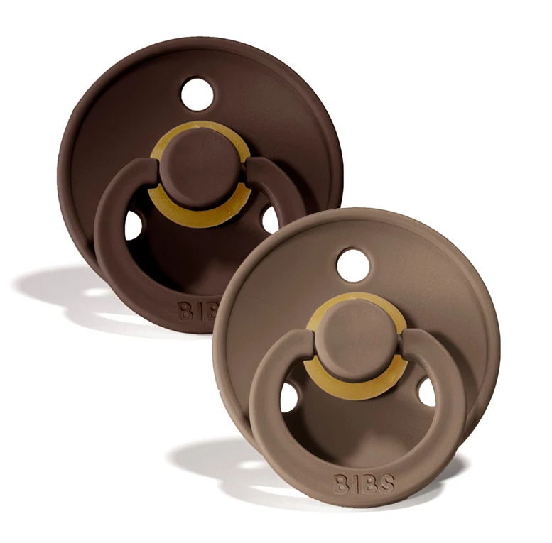 BIBS DUMMIES 110261 SIZE 1 COLOUR NATURAL RUBBER ROUND DARK OAK & MOCHA