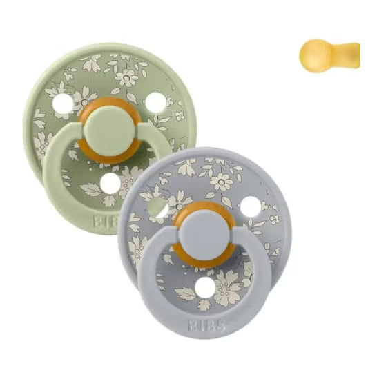 BIBS DUMMIES 12010103 SIZE 2 COLOUR NATURAL RUBBER ROUND LIBERTY SAGE MIX