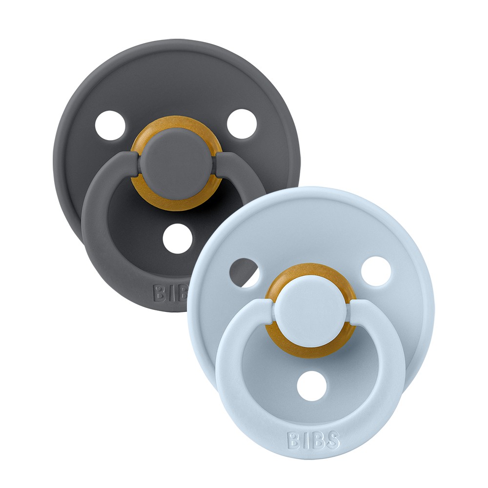 BIBS DUMMIES 120223 SIZE 2 COLOUR NATURAL RUBBER ROUND IRON & BABY BLUE