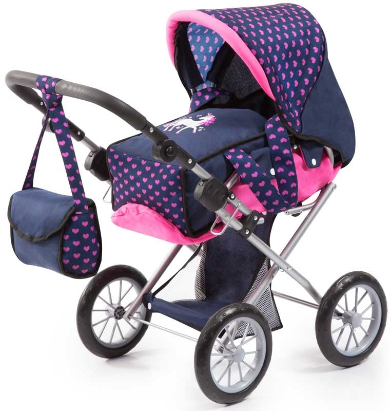 BAYER 13654AA DOLLS PRAM CITY STAR BLUE AND PINK 30CM-65CM HANDLE