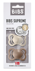 BIBS DUMMIES 160336 SIZE 1 SUPREME SILICONE SYMMETRICAL VANILLA & DARK OAK