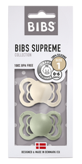BIBS DUMMIES 160346 SIZE 1 SUPREME SILICONE SYMMETRICAL IVORY & SAGE