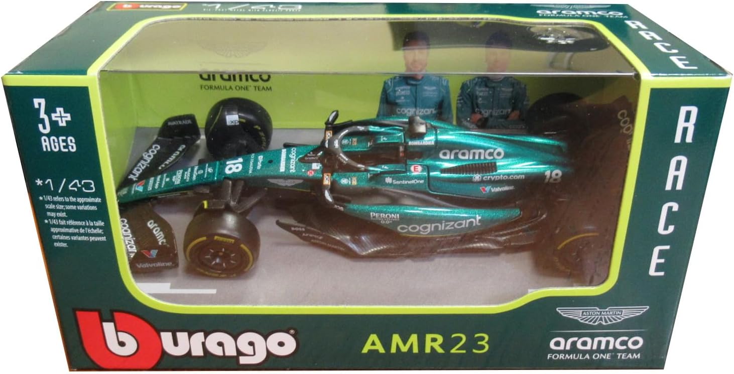 12 BURAGO 60039B NO18 ARAMCO AMR23 LANCE STROLL F1 CAR 1/43RD SCALE