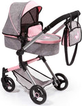 BAYER 18433AA DOLLS PRAM NEO VARIO PINK AND GREY 62CM-79CM HANDLE