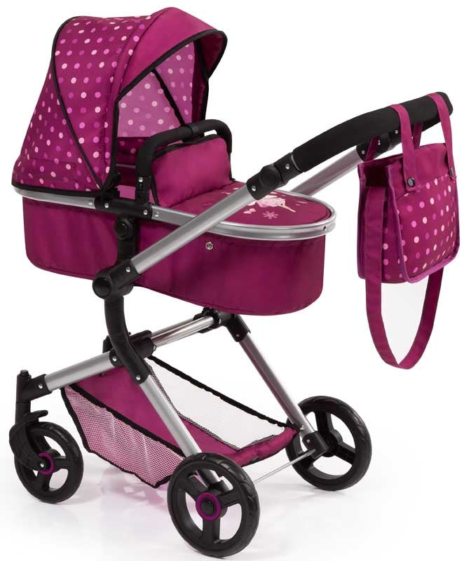 BAYER 18467AA DOLLS PRAM NEO VARIO DARK PINK 62CM-79CM HANDLE