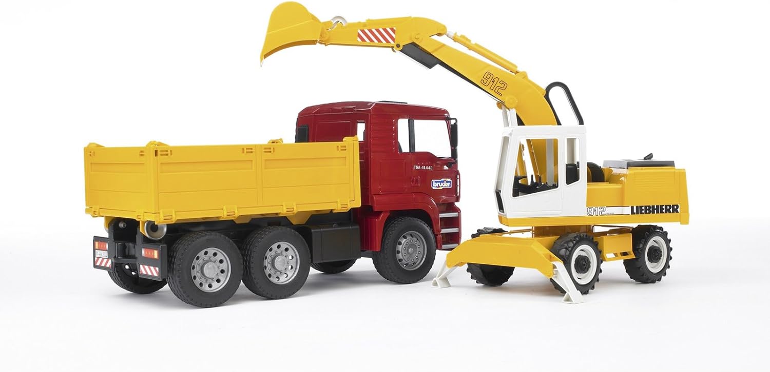 BRUDER 02751 MAN TGA CONSTRUCTION TRUCK AND LIEBHERR EXCAVATOR