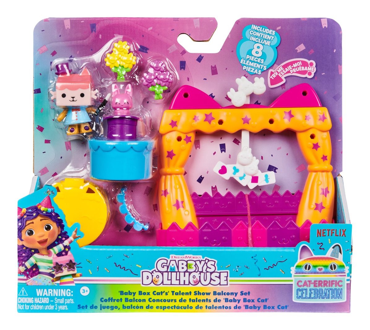 GABBYS DOLLHOUSE 6071358 'BABY BOX CAT'S' TALENT SHOW BALCONY SET