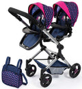 BAYER 26254AA TWIN DOLLS PRAM NEO BLUE AND DARK PINK 68CM-80CM HANDLE