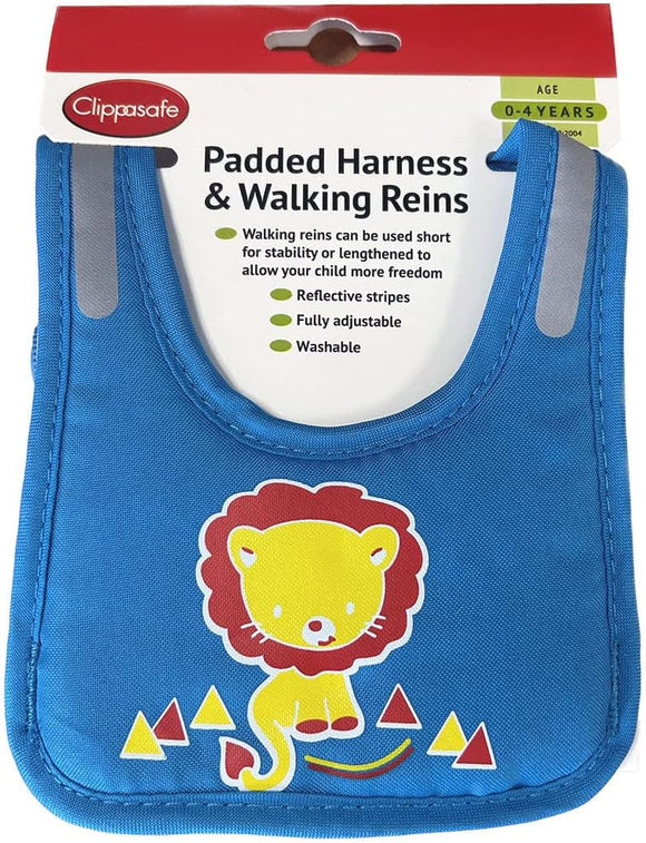 Clippasafe Padded Harness & Walking Reins - Blue, Lion Design