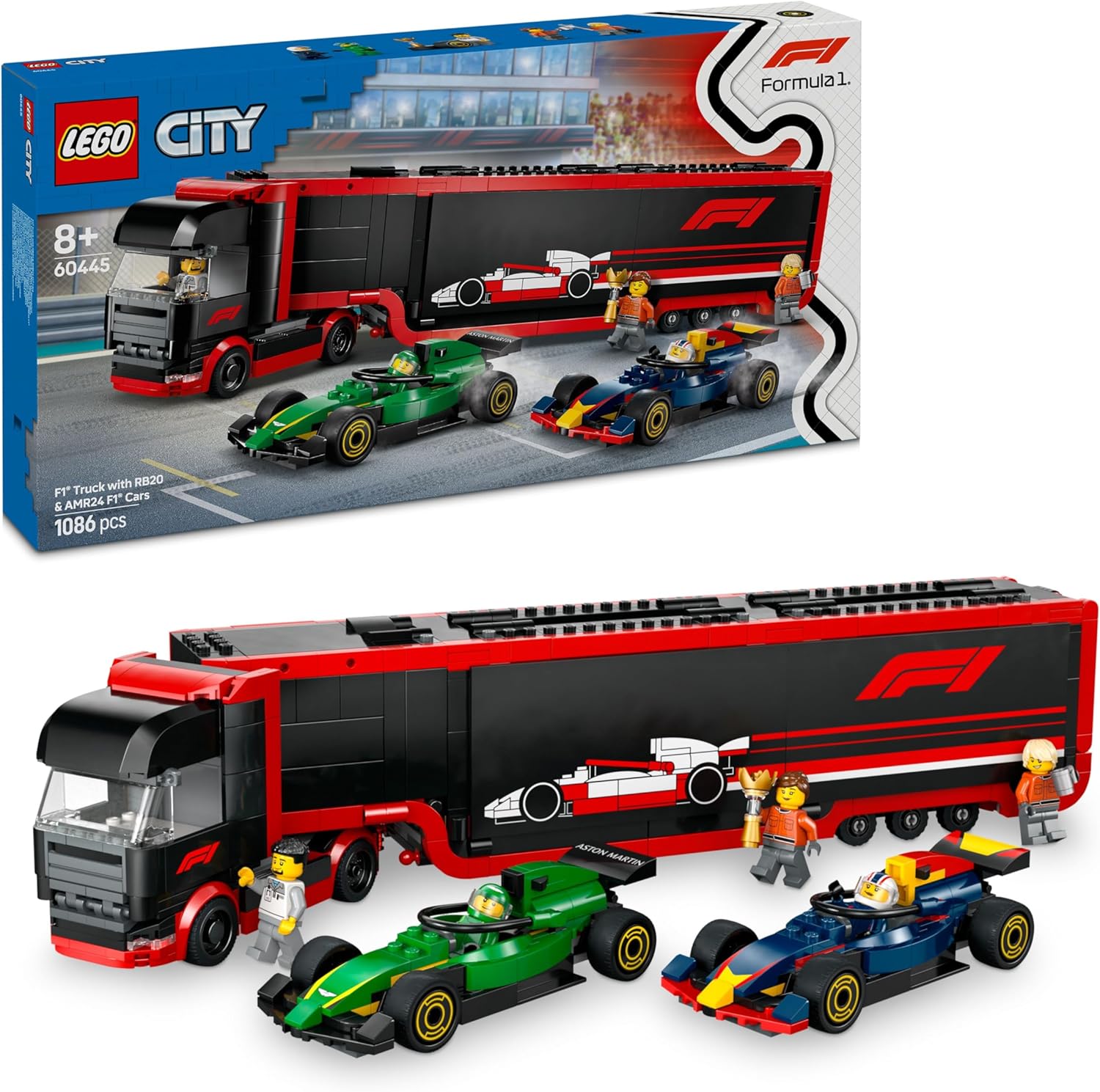 LEGO 60445 CITY FORMULA 1 TRUCK WITH RB20 & AMR24 F1 CARS
