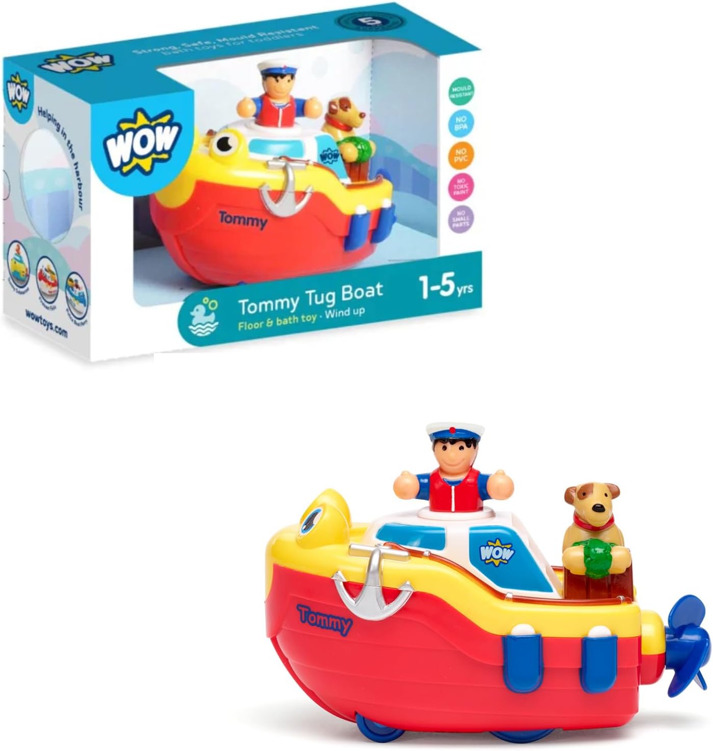 WOW TOYS 04000 TOMMY TUG BOAT FLOOR AND BATH TOY