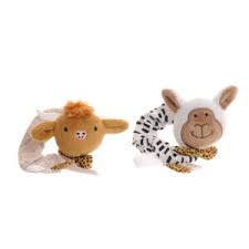 ZIGGLE TOY6123 HIGHLAND COW & SHEEP WRIST RATTLES