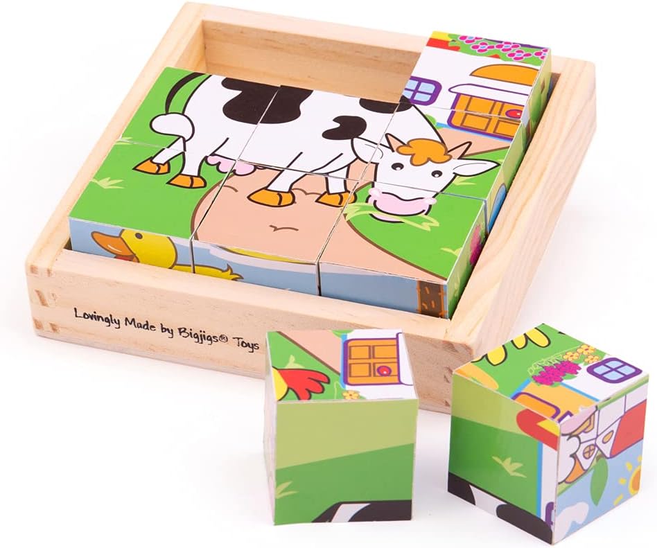 BIGJIGS BJ536 WOODEN ANIIMAL CUBE PUZZLE