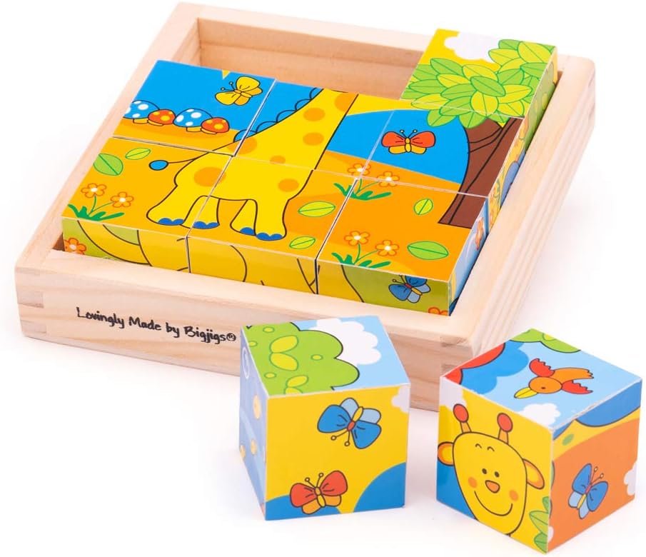 BIGJIGS BJ512 WOODEN SAFARI CUBE PUZZLE
