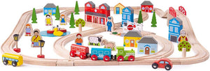 BIGJIGS BJT015 WOODEN TOWN AND COUNTRY TRAIN SET