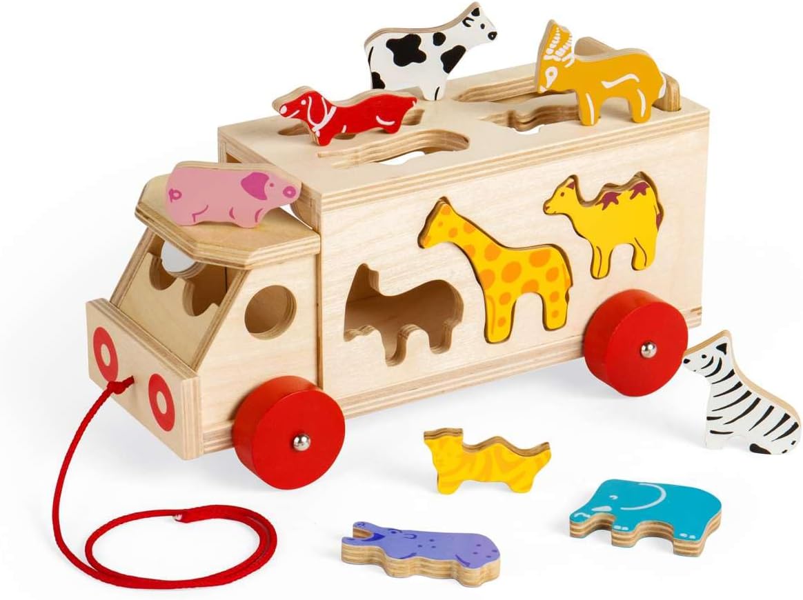 BIGJIGS BJ300 WOODEN ANIMAL SHAPE SORTER LORRY