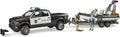 BRUDER 2507 RAM 2500 POLICE PICKUP TRUCK AND POLICE BOAT WITH TRAILER