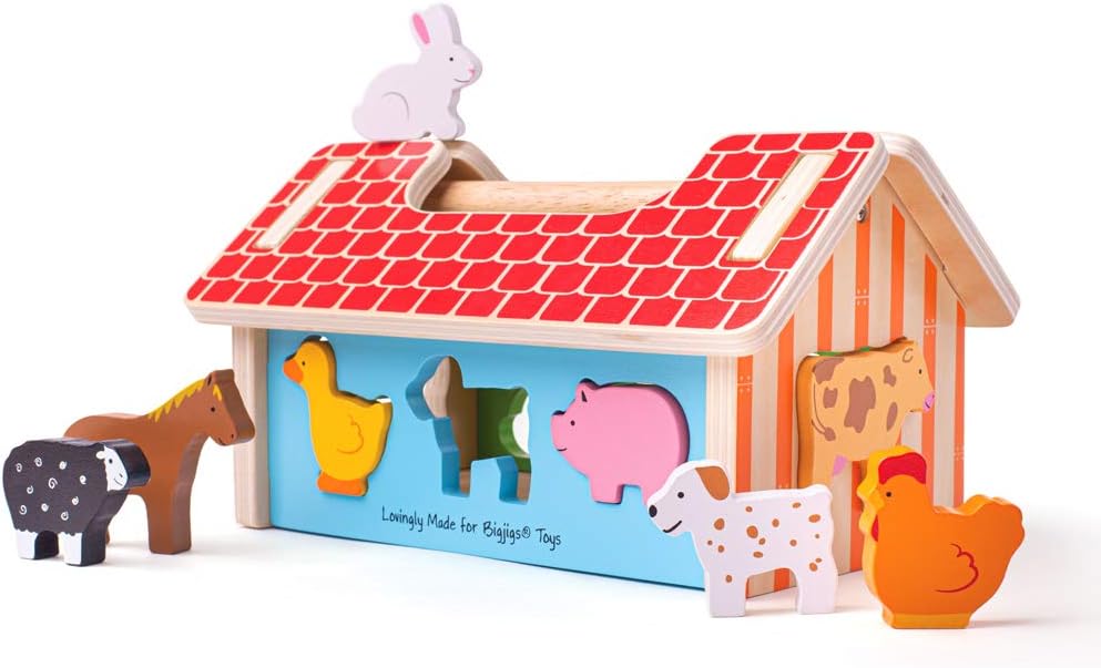 BIGJIGS BB108 WOODEN FARMHOUSE SHAPE SORTER