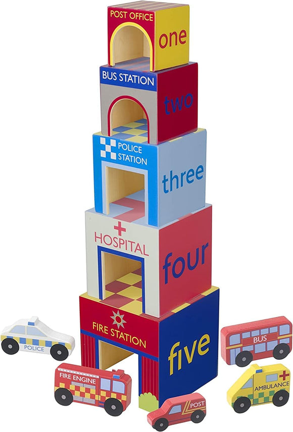 ORANGE TREE TOYS EMERGENCY SERVICES WOODEN STACKING CUBES