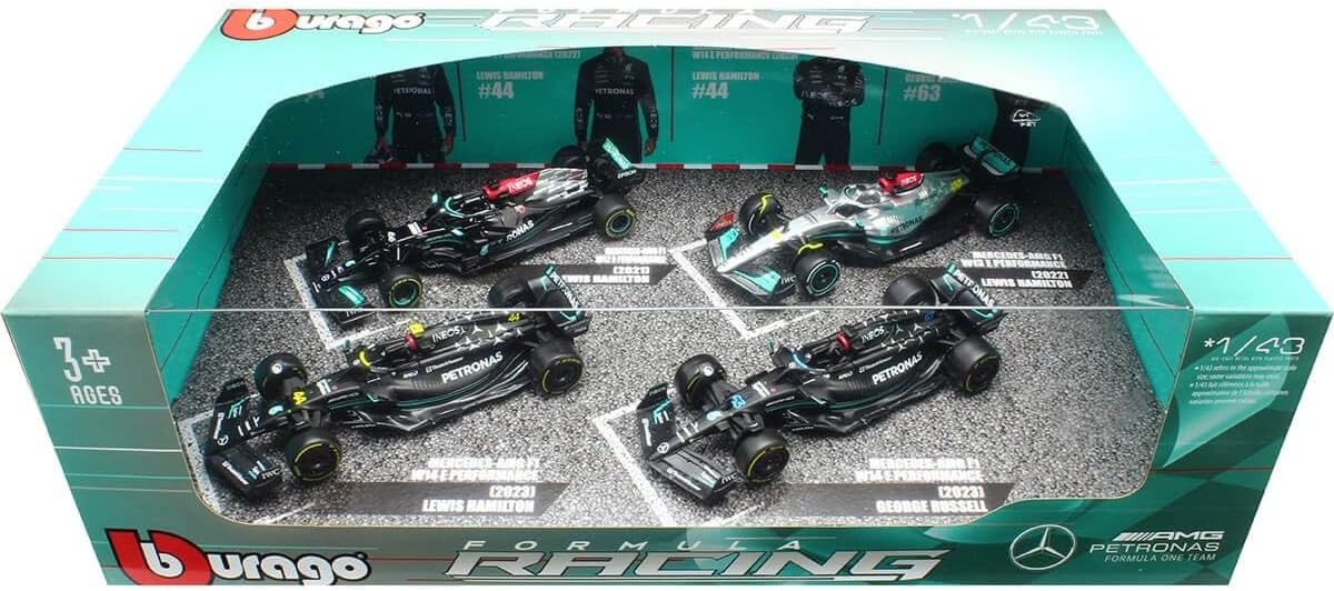 BURAGO 38093 F1 AMG PETRONAS LEWIS HAMILTON 4 PIECE SET 1/43RD SCALE