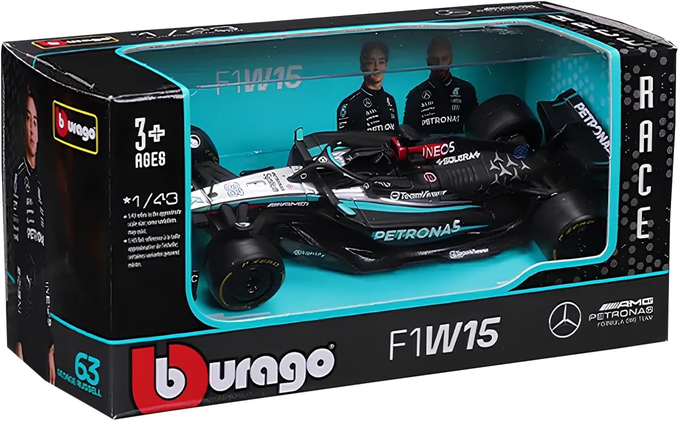7 BURAGO 38176R NO63 MERCEDES AMG F1W15 GEORGE RUSSELL F1 CAR 1/43RD SCALE