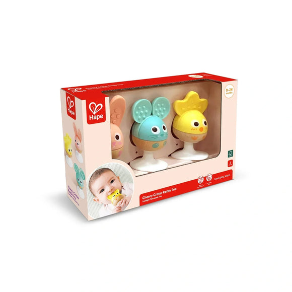 HAPE E0123 CHEERY CRITTER RATTLE TRIO