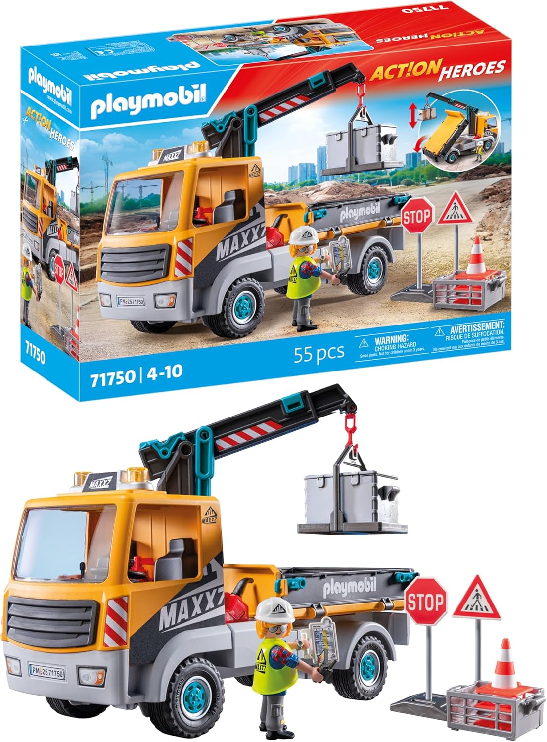 PLAYMOBIL 71750 ACTION HEROES CONSTRUCTION TRUCK WITH CRANE