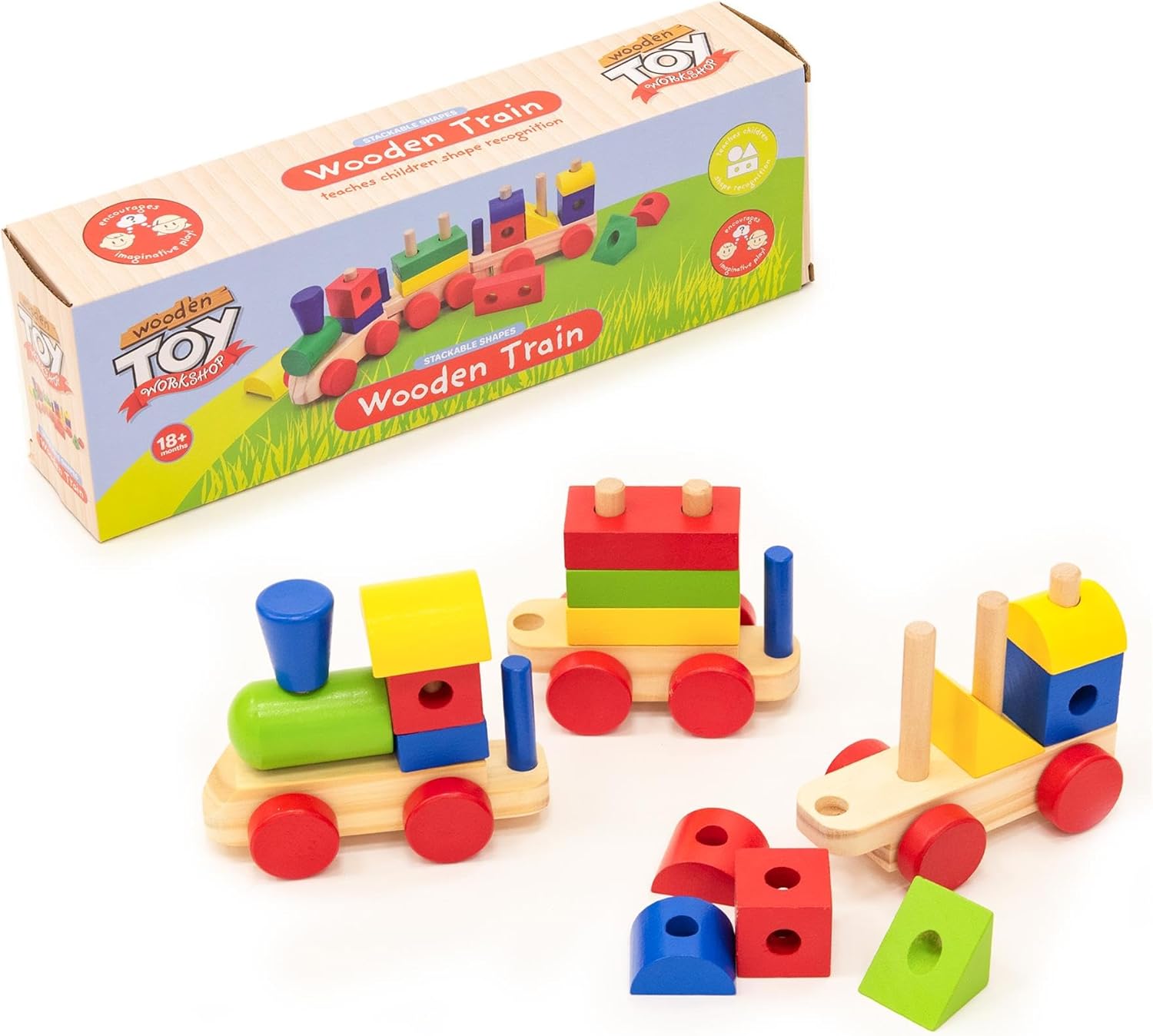 WOODEN TOY WORKSHOP TY6509 STACKABLE SHAPES WOODEN TRAIN