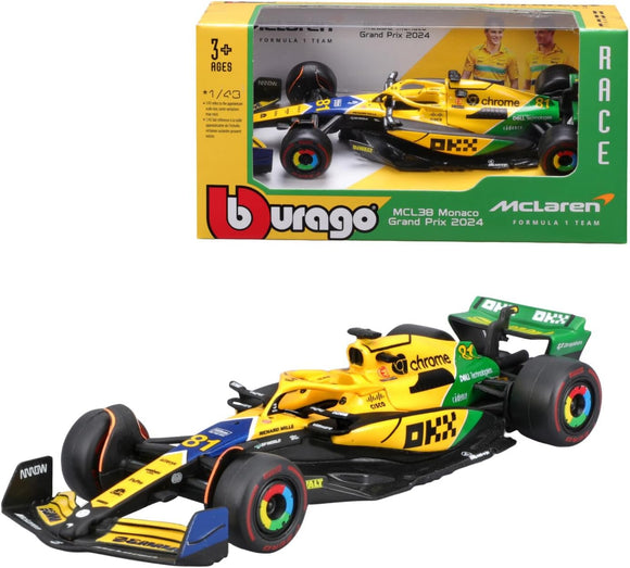 19 BURAGO 38214NS NO81 MCL38 MONACO GRAND PRIX 2024 OSCAR PIASTRI F1 CAR 1/43RD SCALE