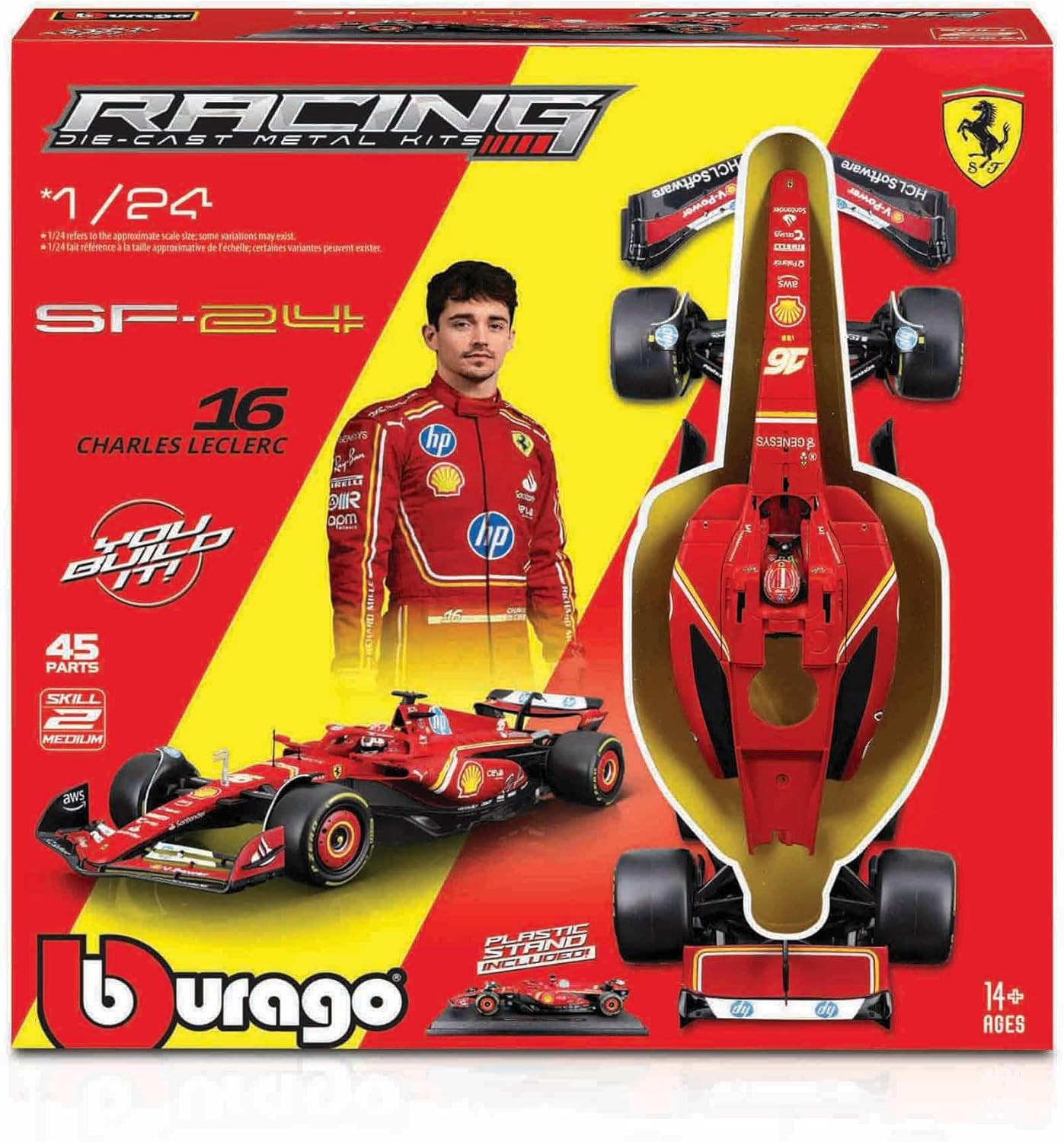 BURAGO 26856 F1 FERRARI SF-24 16# CHARLES LECLERC DIECAST METAL KITS 44 PART 1/24 SCALE VEHICLE