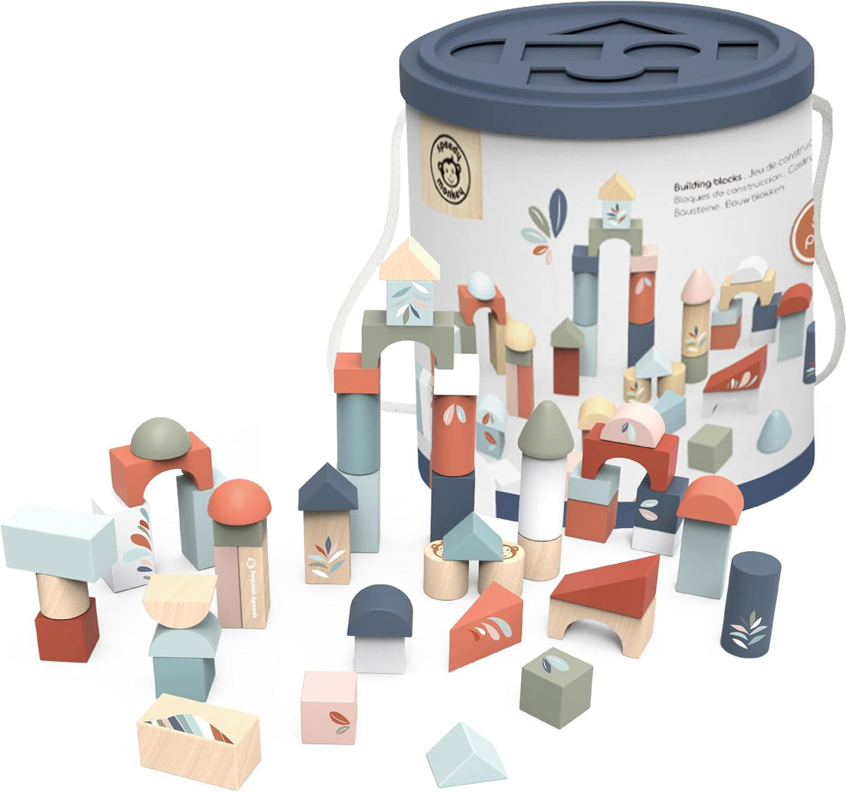 SPEEDY MONKEY 50 PC WOODEN BUILDING BLOCKS WITH SORTER BUCKET