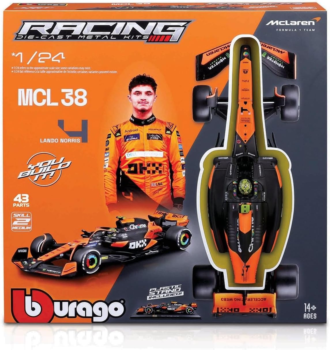 BURAGO 28504 F1 MCLAREN MCL38 #4 LANDO NORRIS DIECAST METAL KITS 42 PART 1/24 SCALE VEHICLE