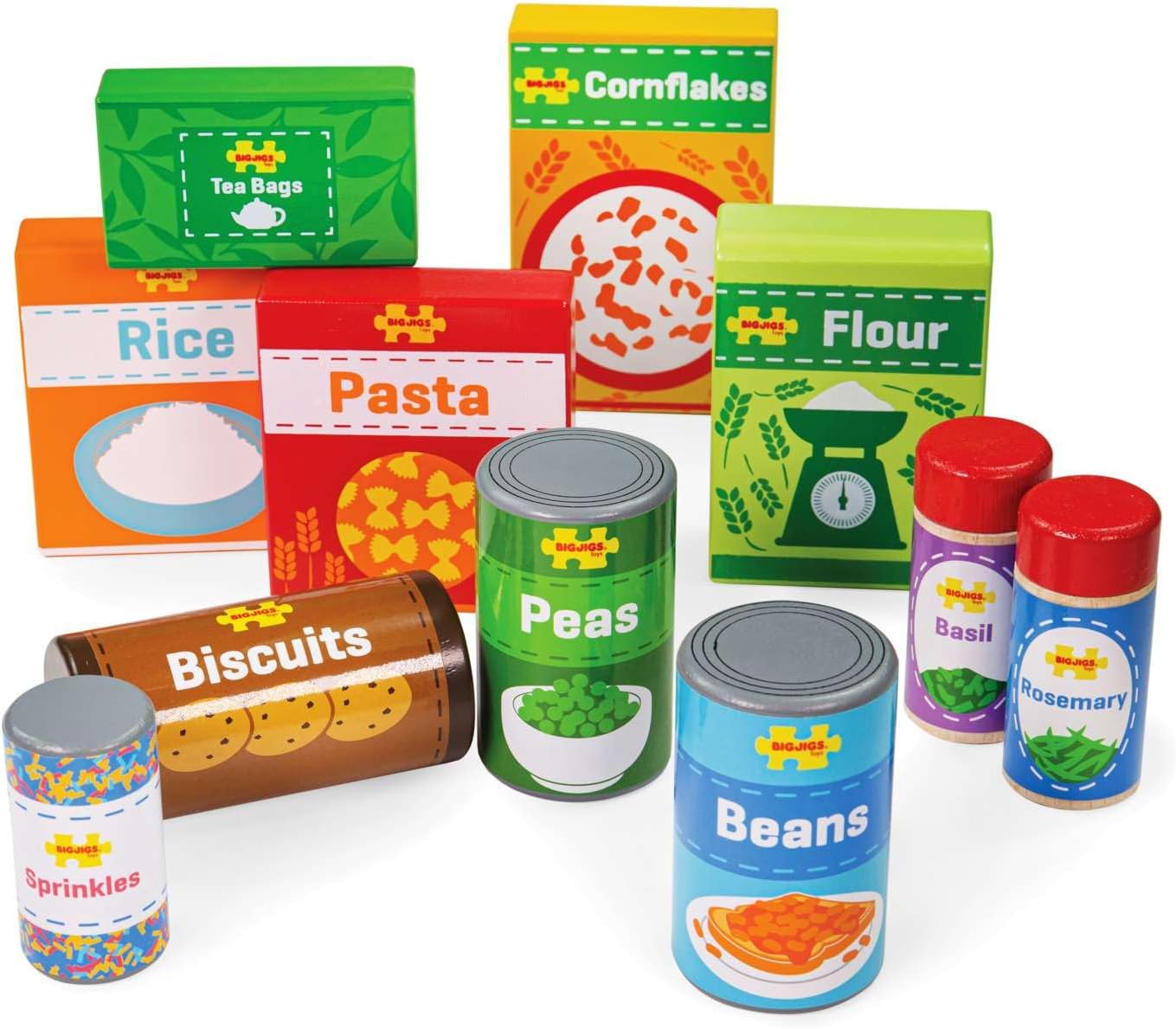 BIGJIGS BJ623 WOODEN CUPBOARD GROCERIES