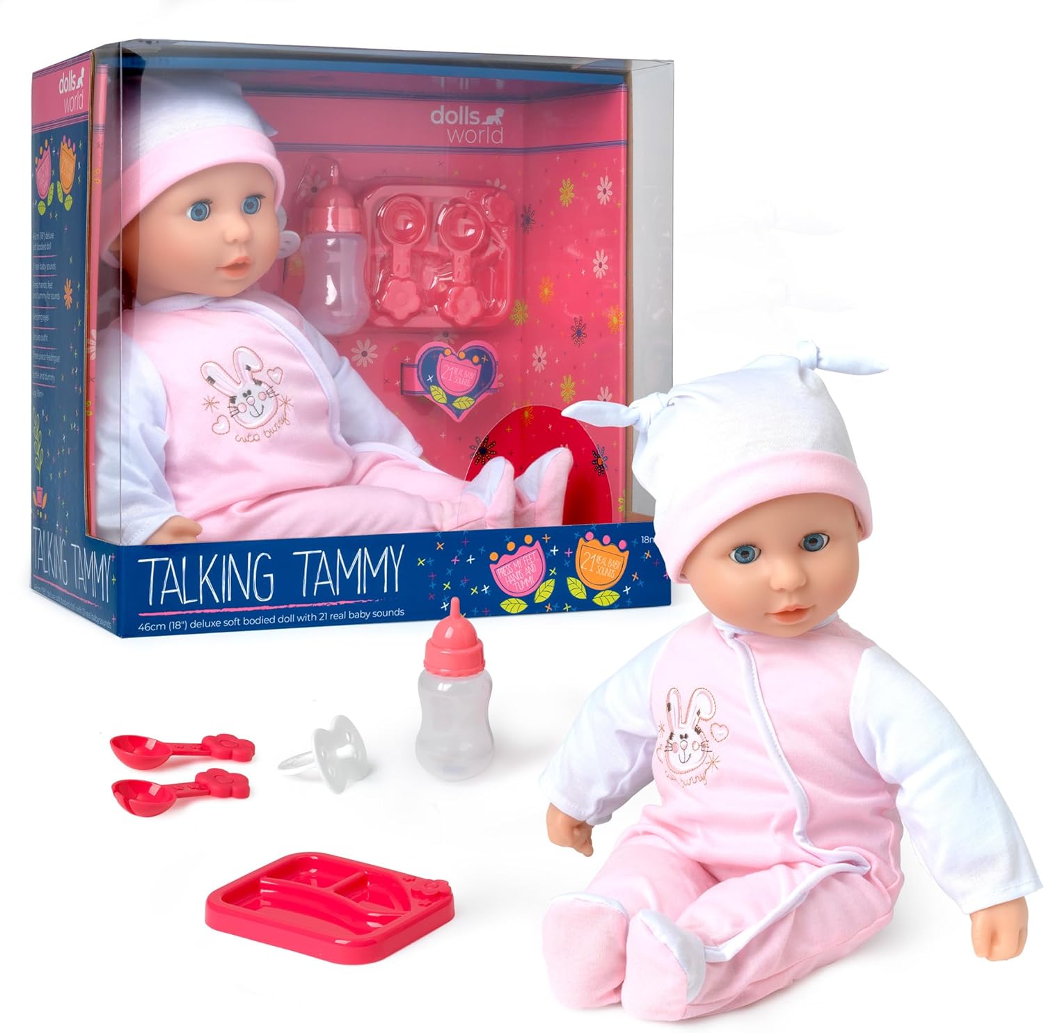 DOLLS WORLD 78500 TALKING TAMMY 46CM DELUXE SOFT BODIED DOLL WITH 21 REAL BABY SOUNDS