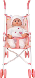 DOLLS WORLD 78700 PINK FLOWER FOLDING STROLLER DOLLS PRAM (DOLL NOT INCLUDED)