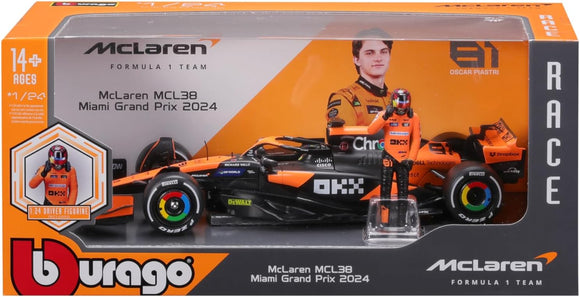12 BURAGO NO81 28040 MCLAREN MCL38 MIAMI GRAND PRIX 2024 OSCAR PIASTRI 1/24 SCALE