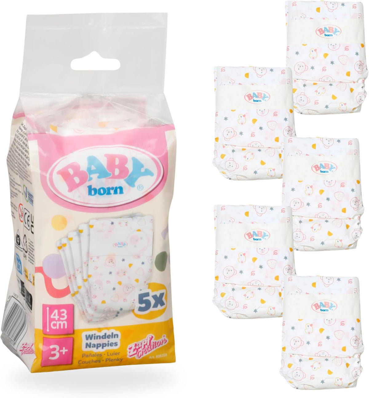 BABY BORN 838358 NAPPIES X 5 FOR 43CM DOLLS