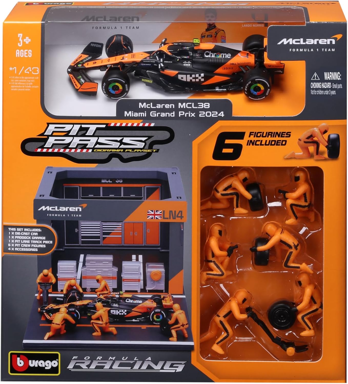 1 BURAGO 38451N FORMULA RACING MCLAREN 4# NORRIS MCL38 PIT PASS DIORAMA PLAYSET